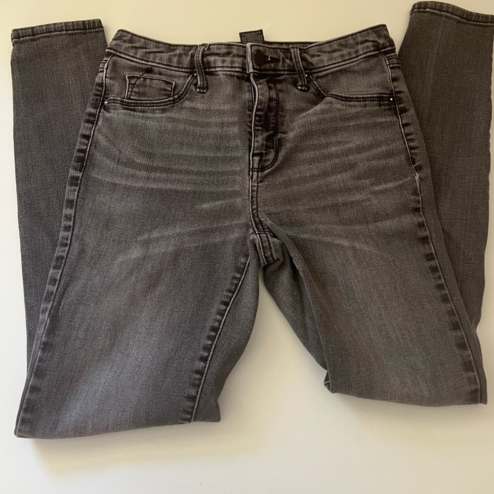 Mossimo Womens Jeans High Rise Jegging Black Knee Rips Casual Stone 4/27